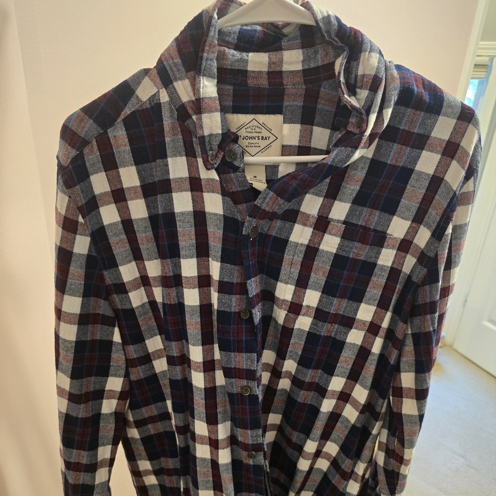 Men's Plaid Shirt - Red, Blue, and White